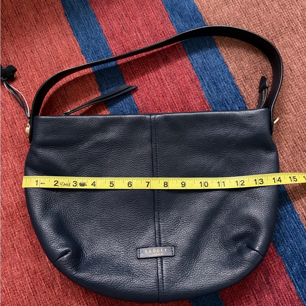 Authentic Radley London Navy Blue Leather Shoulder Bag Purse - Picture 5 of 7